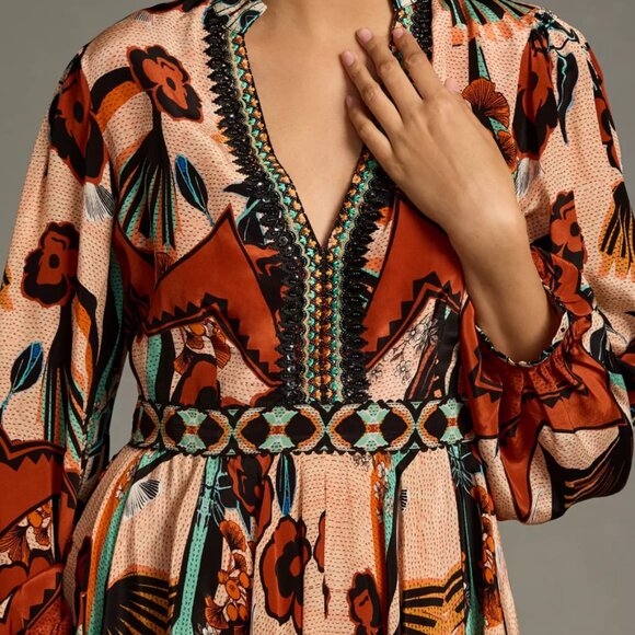 Anthropolgie Bhanuni by Jyoti Long-Sleeve V-Neck Dress - Picture 3 of 12